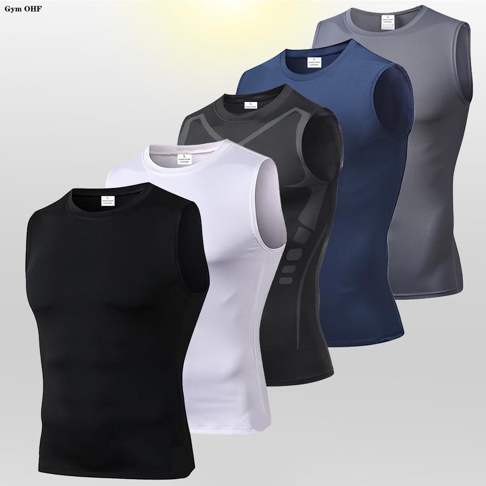 Sleeveless Undershirt - Regatas de compressão masculina ginásio treino